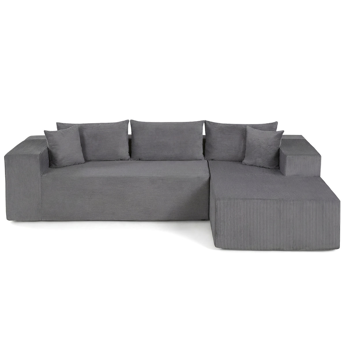 Modular Sectional Sofa L-Shaped Corduroy Couch Gray
