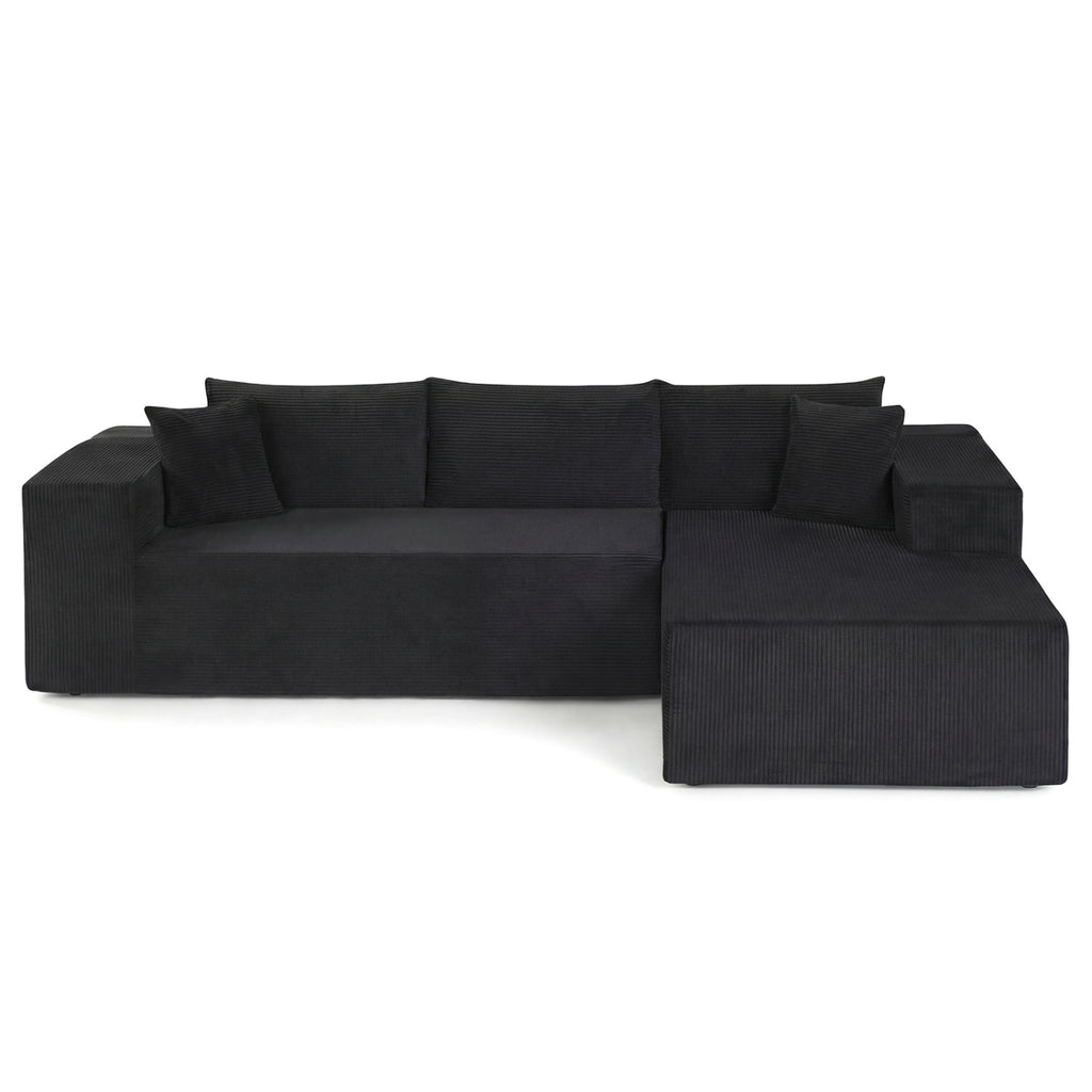 Modular Sectional Sofa L-shaped Corduroy - Black
