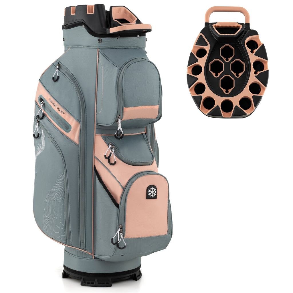 Golf Cart Bag with 14-Way Dividers & 11 Pockets - Orange, Molded Lock Top