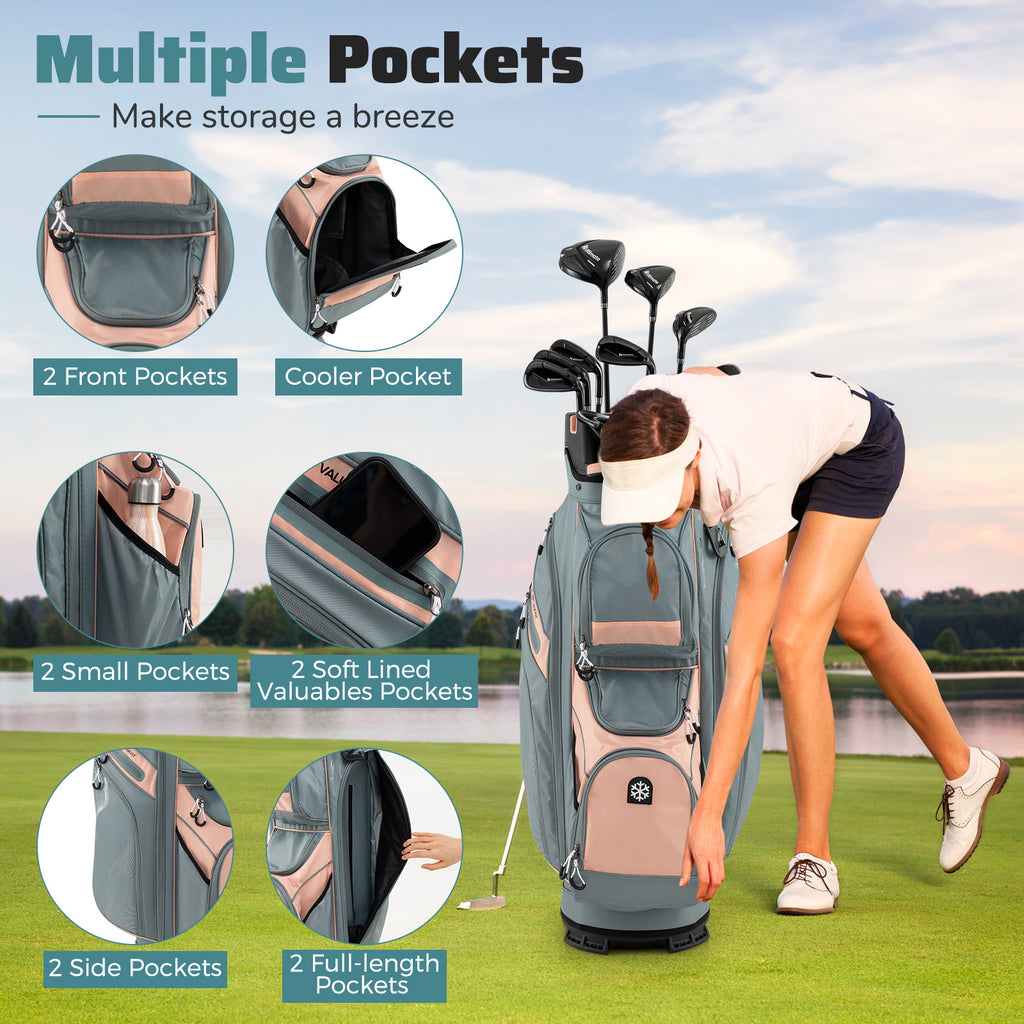 Golf Cart Bag with 14-Way Dividers & 11 Pockets - Orange, Molded Lock Top