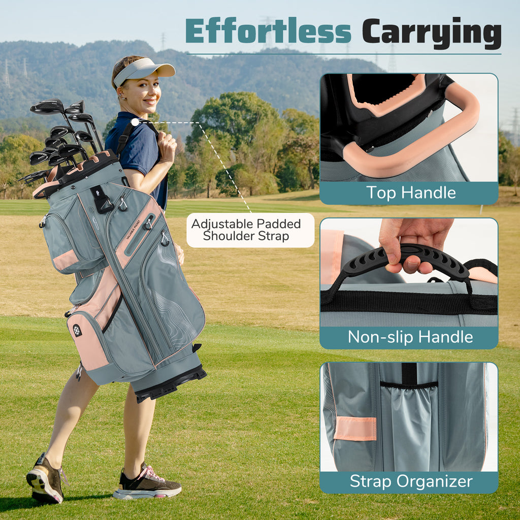 Golf Cart Bag with 14-Way Dividers & 11 Pockets - Orange, Molded Lock Top