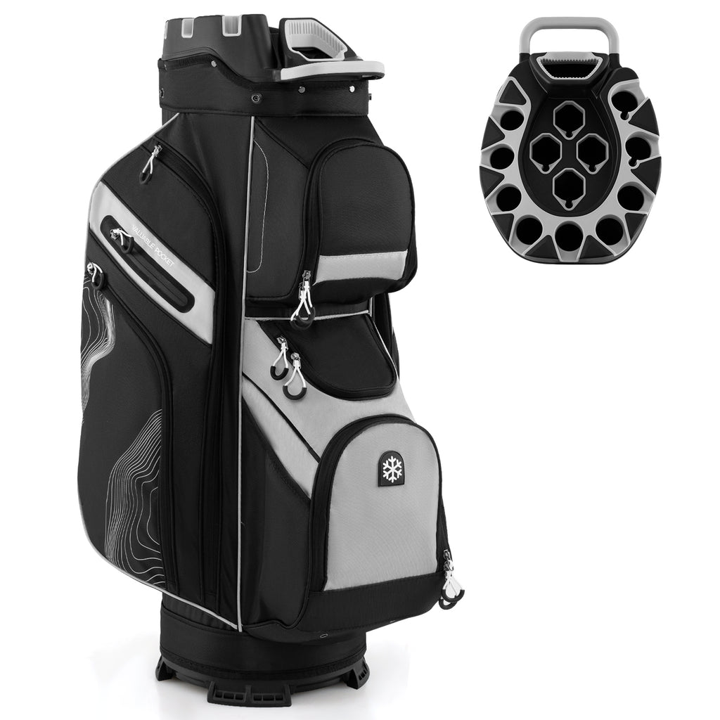 Golf Cart Bag with 14-Way Dividers & 11 Pockets - Gray, Molded Lock Top