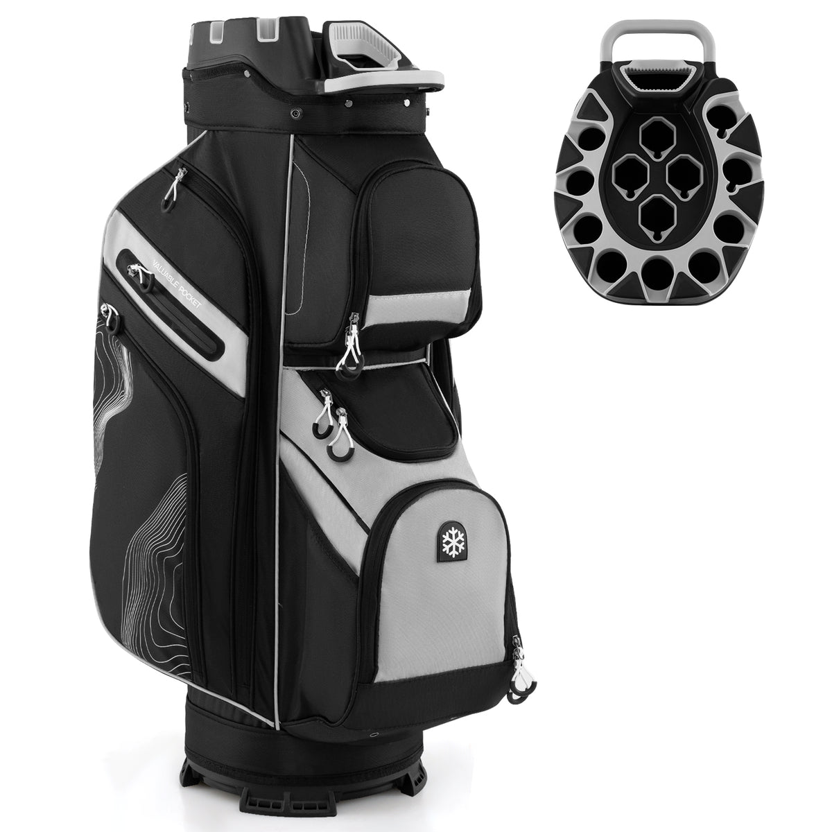 Golf Cart Bag with 14-Way Dividers & 11 Pockets - Gray, Molded Lock Top
