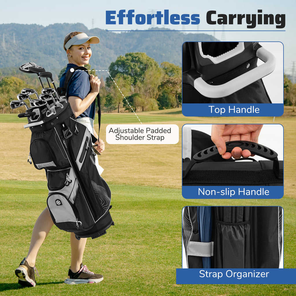 Golf Cart Bag with 14-Way Dividers & 11 Pockets - Gray, Molded Lock Top