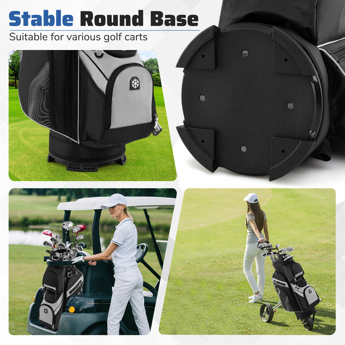 Golf Cart Bag with 14-Way Dividers & 11 Pockets - Gray, Molded Lock Top