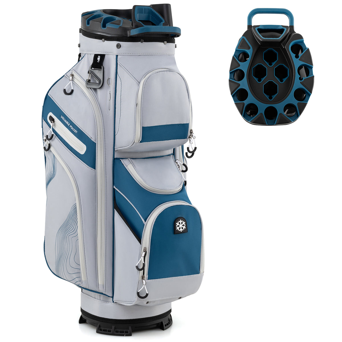 Golf Cart Bag with 14-Way Dividers & 11 Pockets - Navy, Molded Lock Top