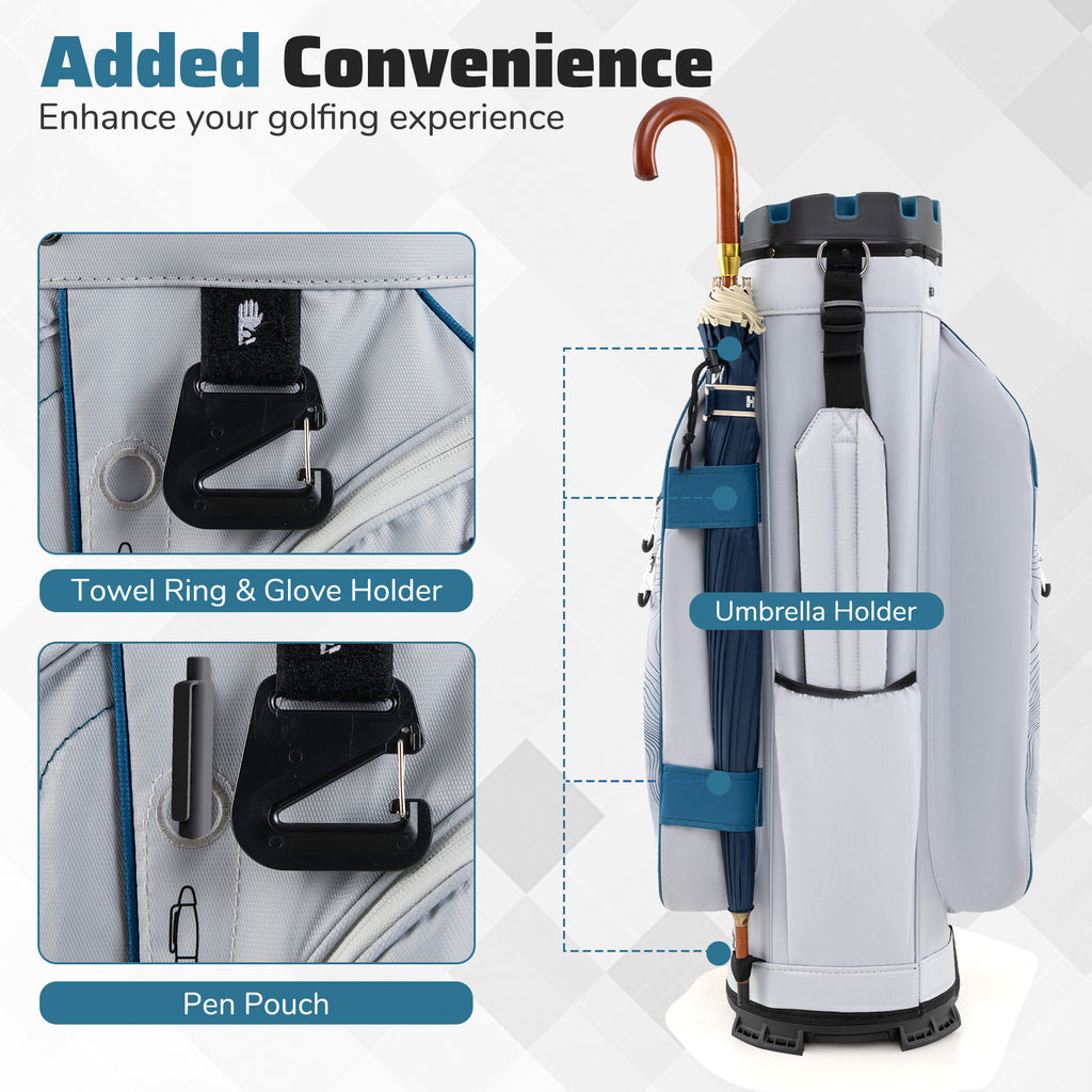 Golf Cart Bag with 14-Way Dividers & 11 Pockets - Navy, Molded Lock Top
