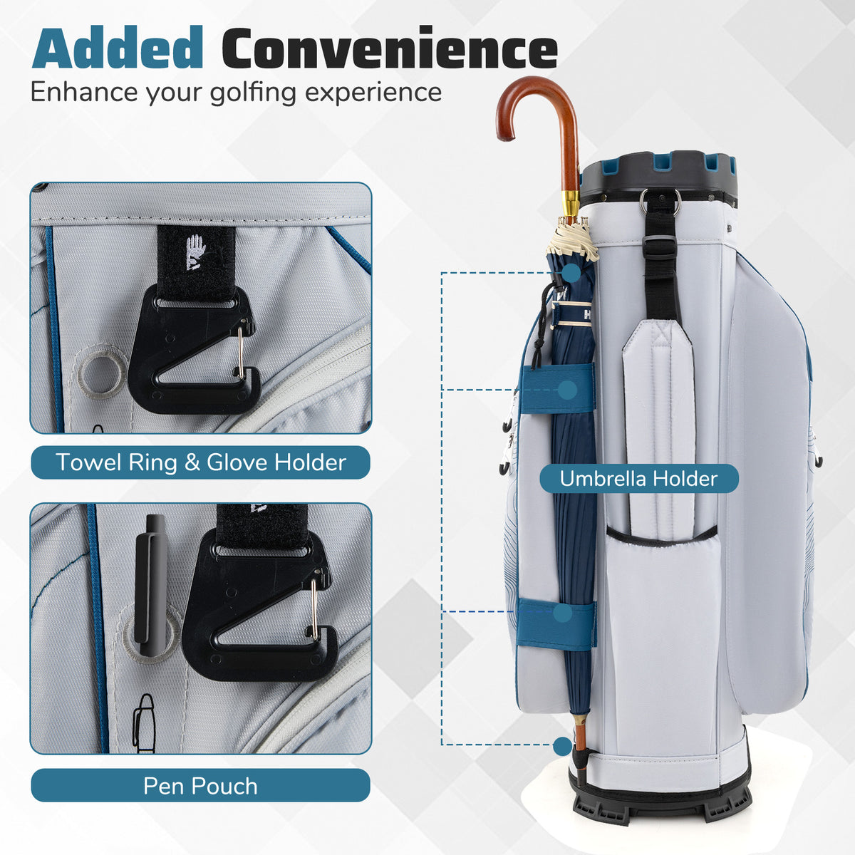 Golf Cart Bag with 14-Way Dividers & 11 Pockets - Navy, Molded Lock Top