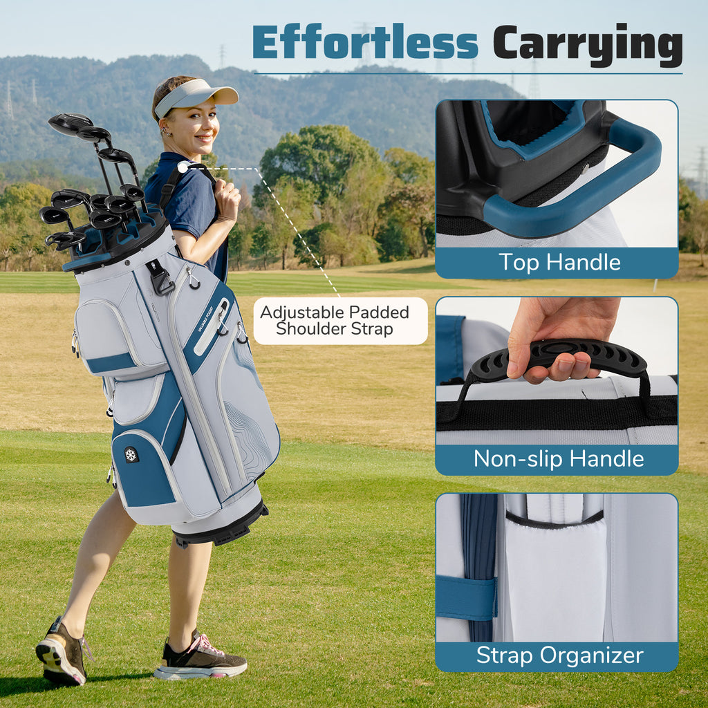 Golf Cart Bag with 14-Way Dividers & 11 Pockets - Navy, Molded Lock Top