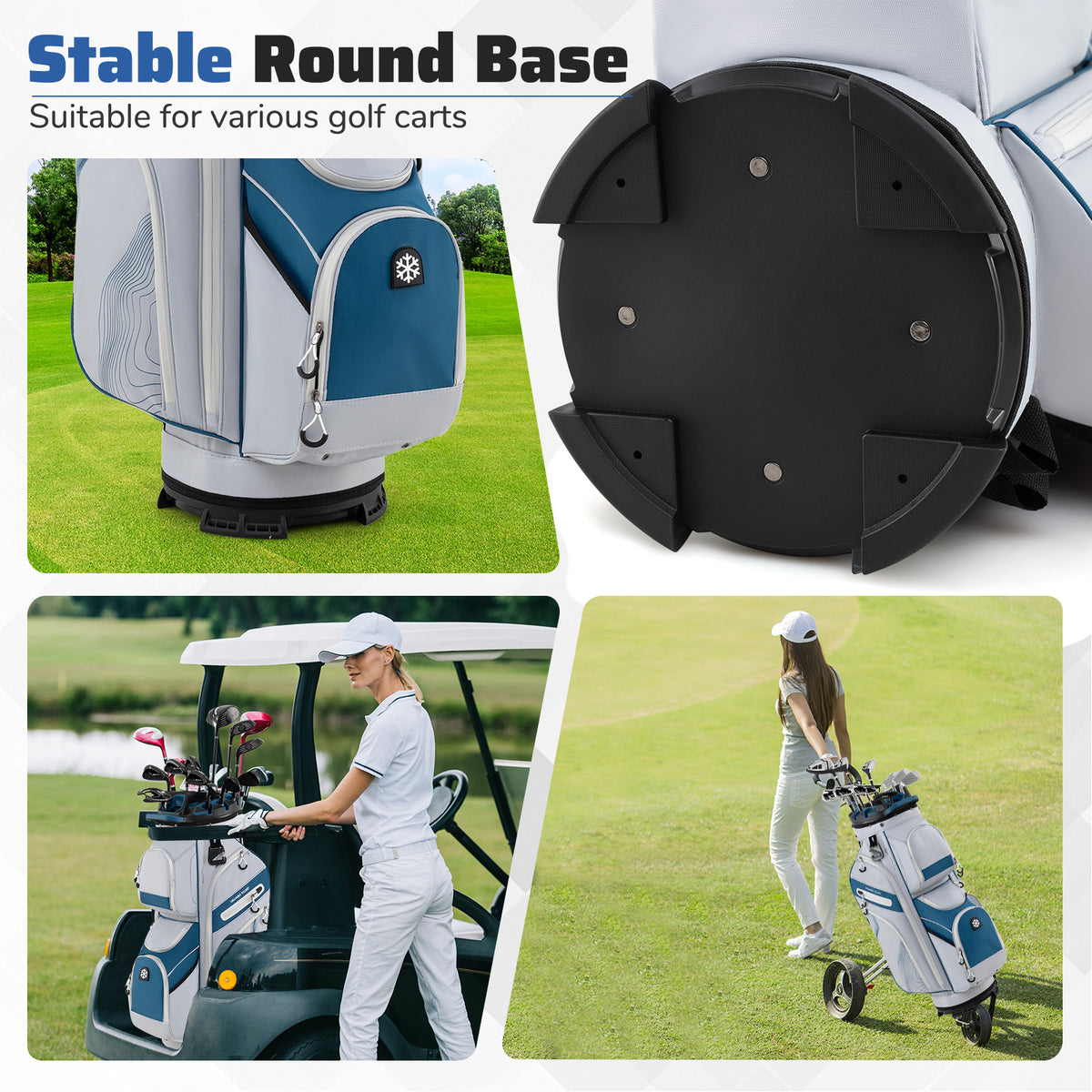 Golf Cart Bag with 14-Way Dividers & 11 Pockets - Navy, Molded Lock Top
