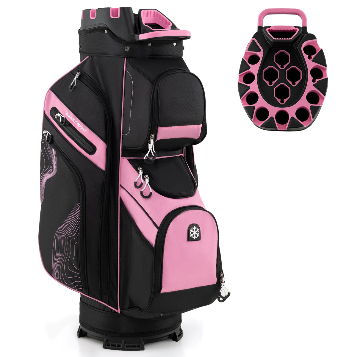 Golf Cart Bag with 14 Full-Length Dividers & 11 Pockets - Pink, Molded Lock Top