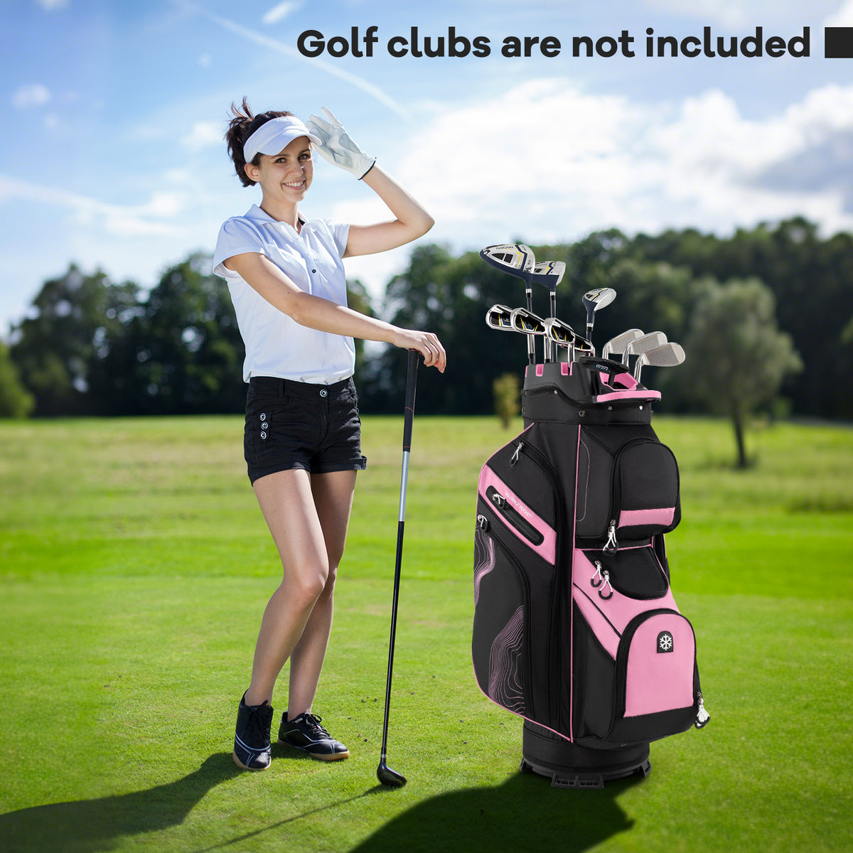 Golf Cart Bag with 14 Full-Length Dividers & 11 Pockets - Pink, Molded Lock Top