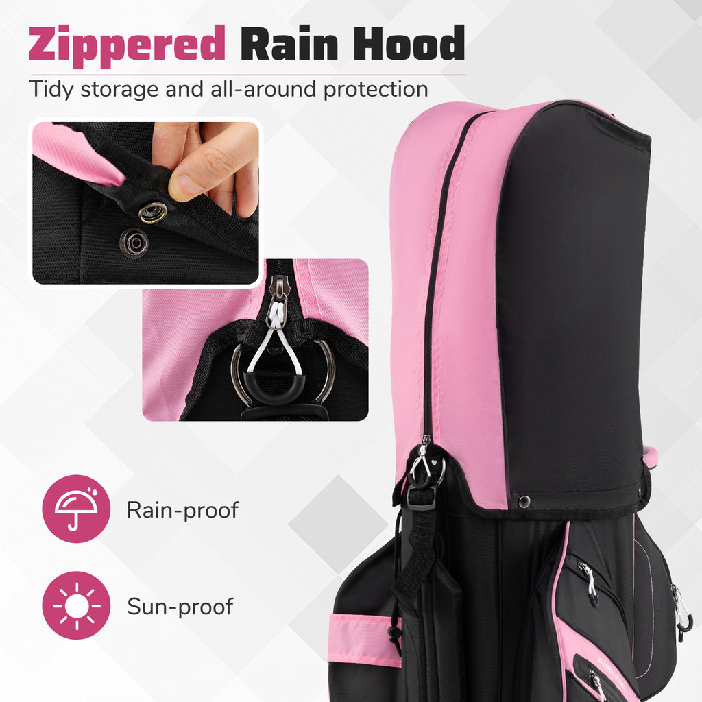 Golf Cart Bag with 14 Full-Length Dividers & 11 Pockets - Pink, Molded Lock Top