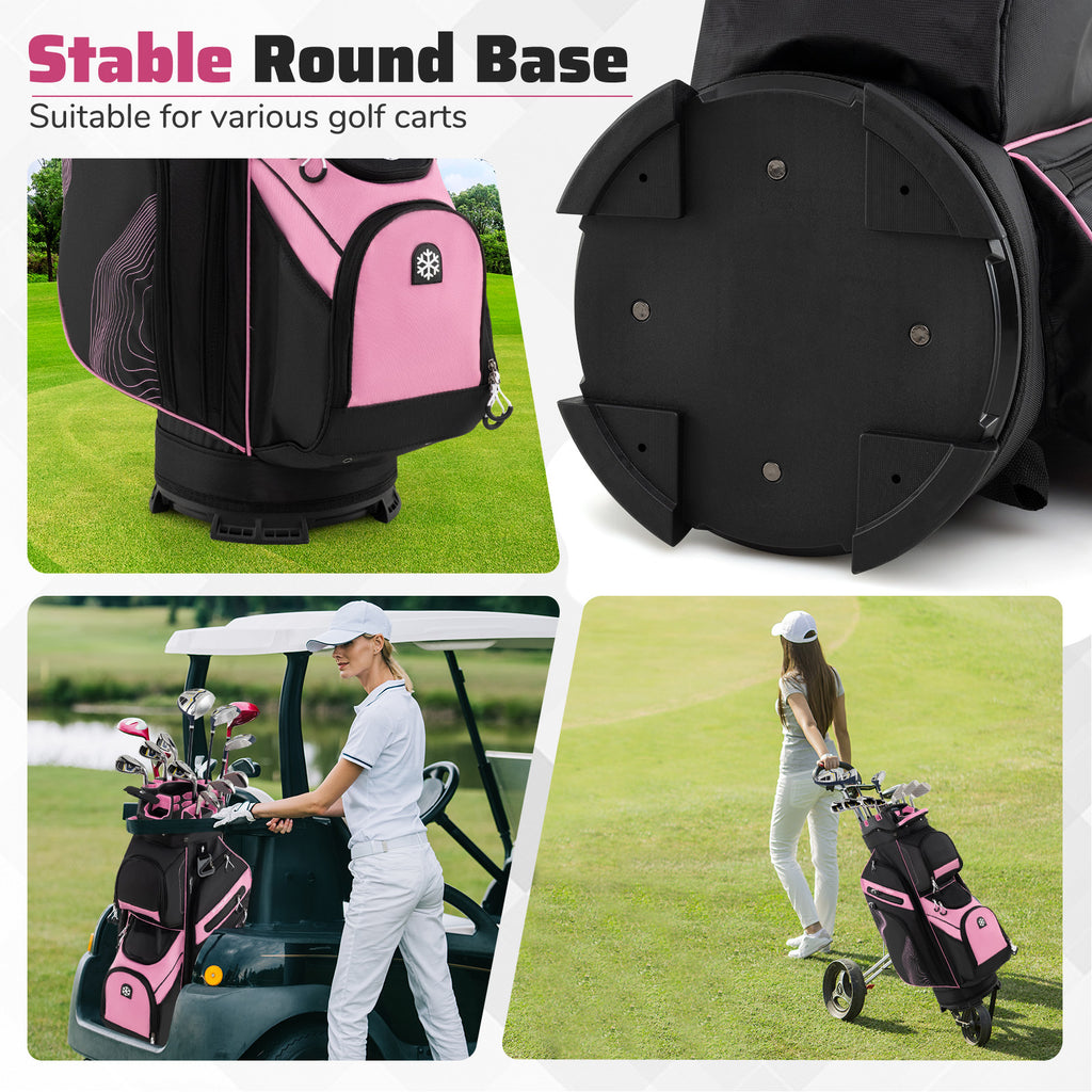 Golf Cart Bag with 14 Full-Length Dividers & 11 Pockets - Pink, Molded Lock Top