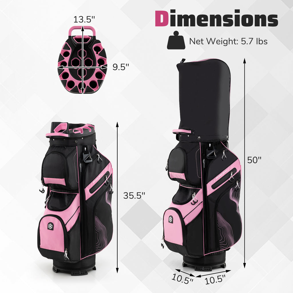 Golf Cart Bag with 14 Full-Length Dividers & 11 Pockets - Pink, Molded Lock Top