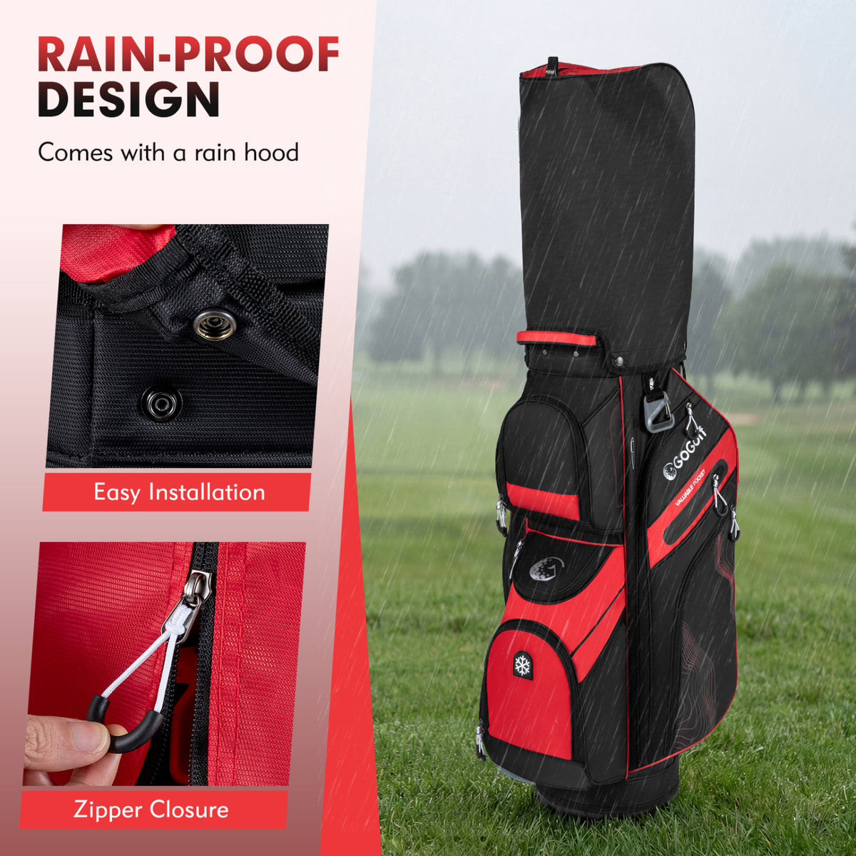 Golf Cart Bag with 14-Way Dividers & 11 Pockets - Red, Molded Lock Top