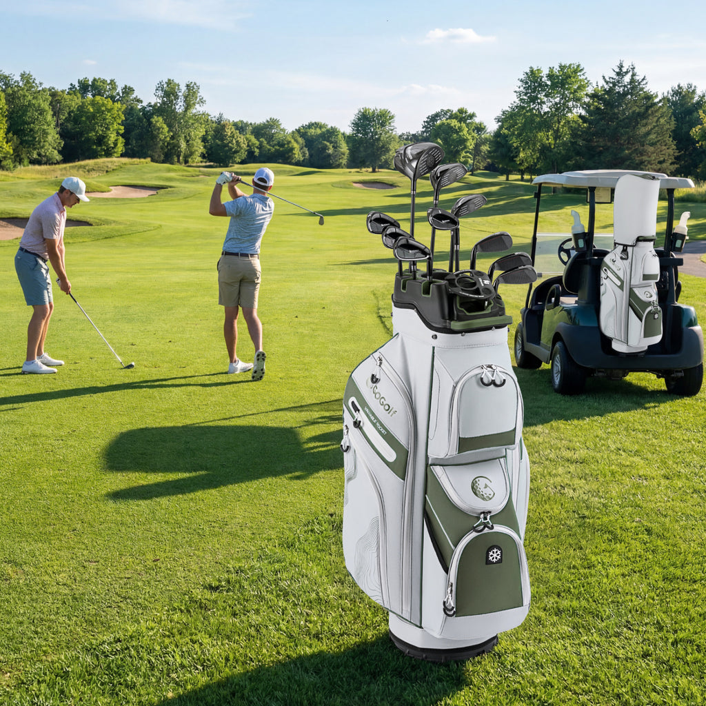 Golf Cart Bag with 14-Way Full Length Dividers and 11 Pockets - Green, Molded Lock Top