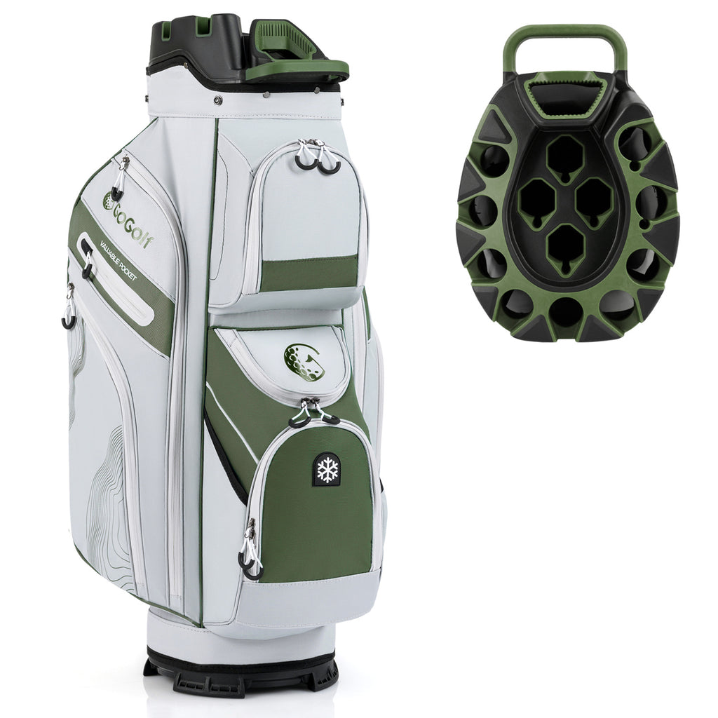 Golf Cart Bag with 14-Way Full Length Dividers and 11 Pockets - Green, Molded Lock Top