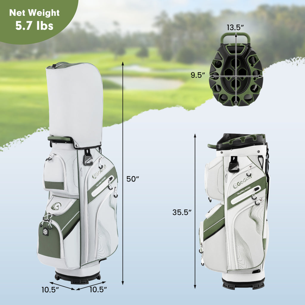 Golf Cart Bag with 14-Way Full Length Dividers and 11 Pockets - Green, Molded Lock Top