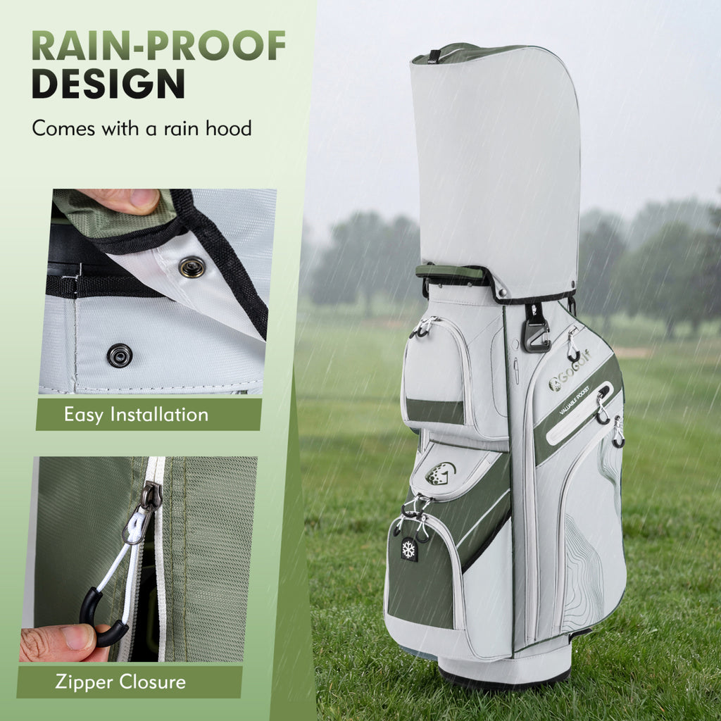 Golf Cart Bag with 14-Way Full Length Dividers and 11 Pockets - Green, Molded Lock Top