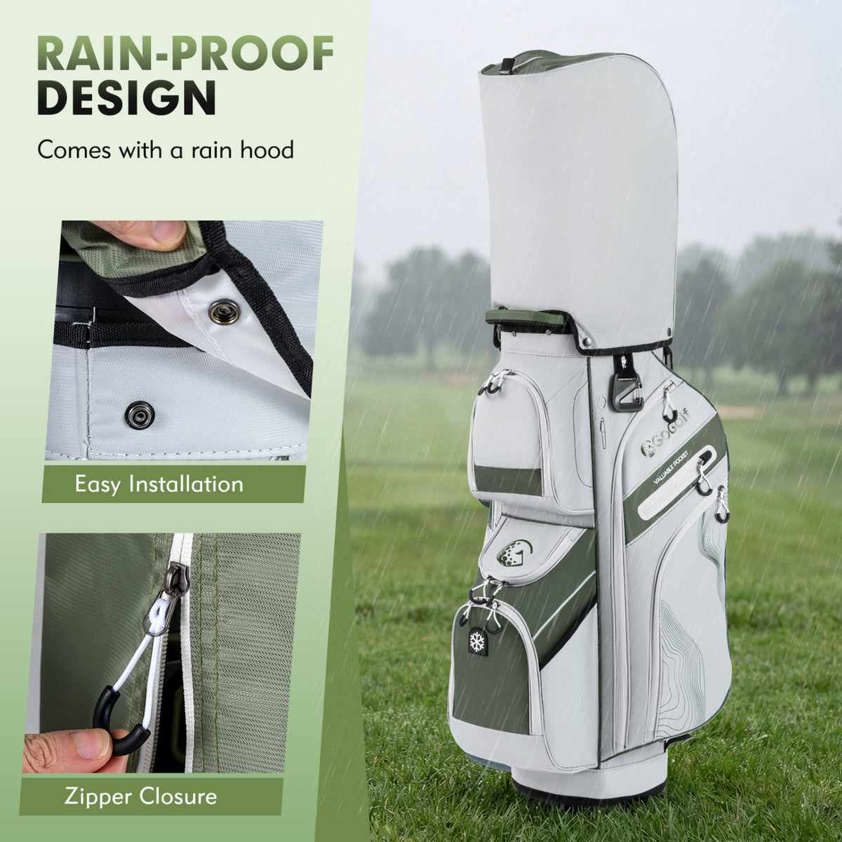 Golf Cart Bag with 14-Way Full Length Dividers and 11 Pockets - Green, Molded Lock Top