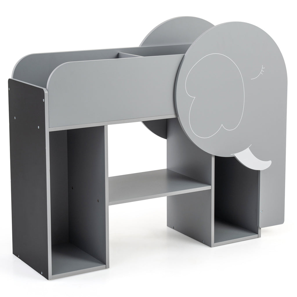 Elephant Shape Montessori Bookshelf with 3-Tier Toddler Toy Storage - Gray Variation