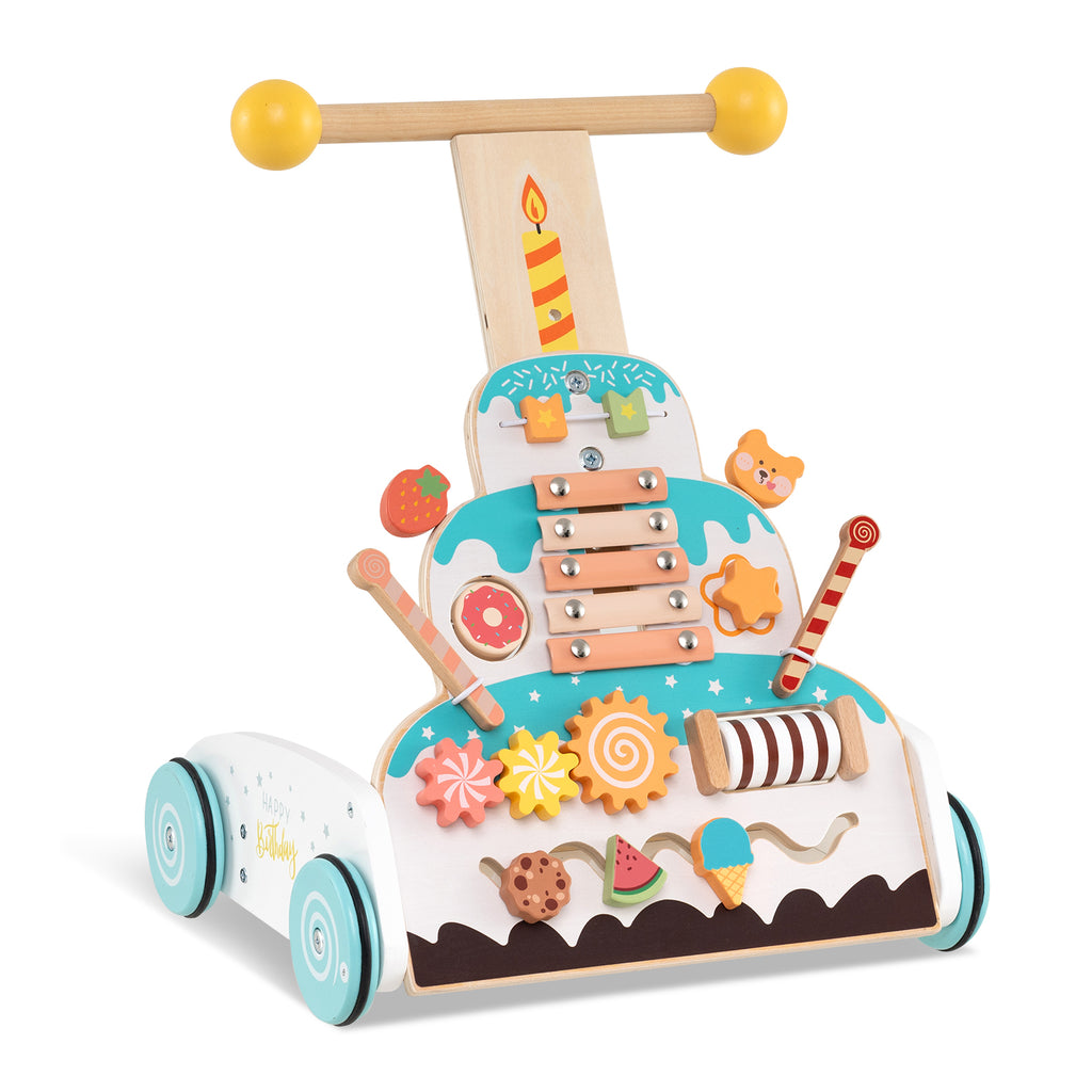 Wooden Baby Walker with Adjustable Heights & Smooth Wheels - White Variation