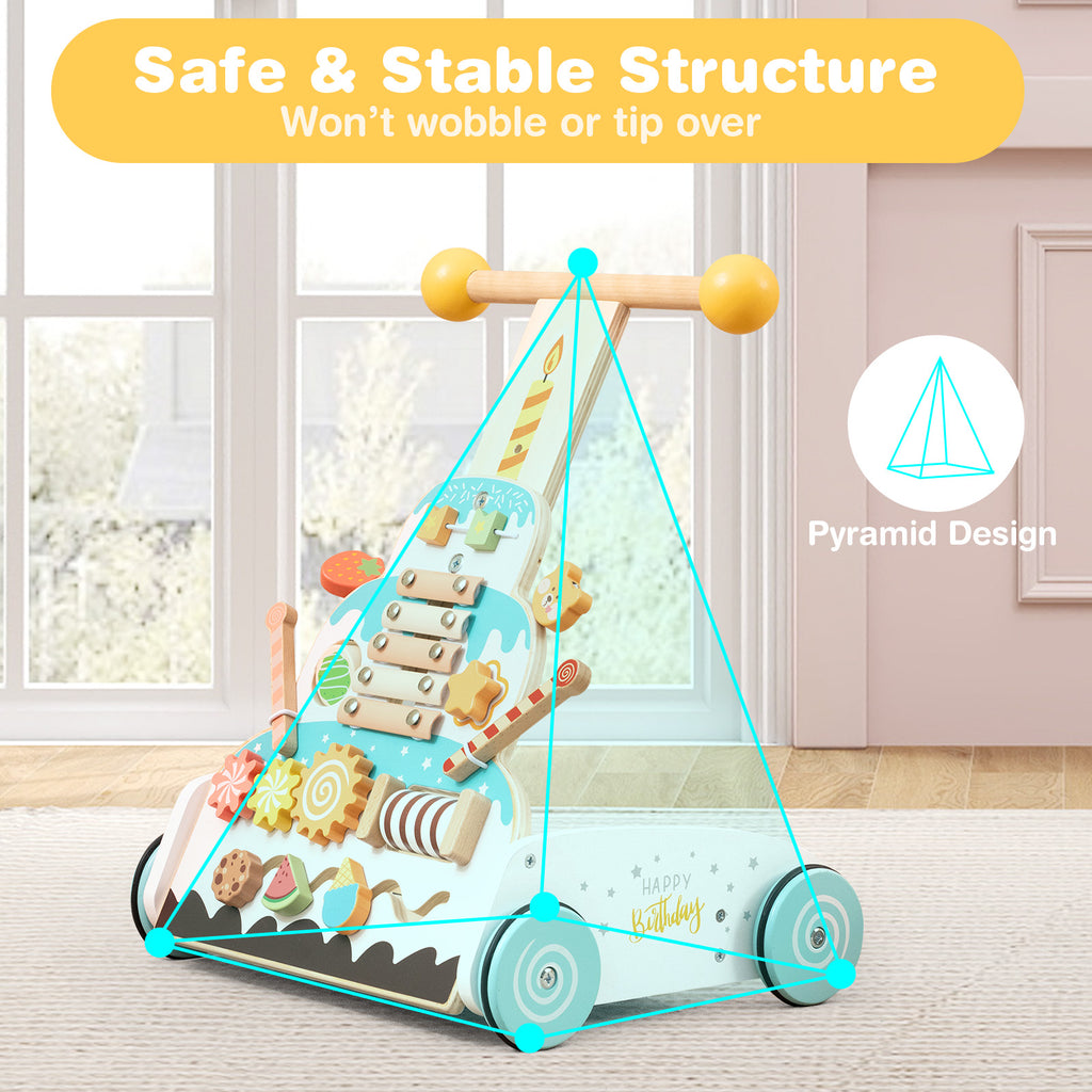 Wooden Baby Walker with Adjustable Heights & Smooth Wheels - White Variation