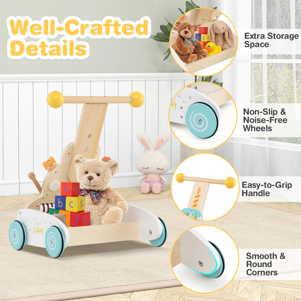 Wooden Baby Walker with Adjustable Heights & Smooth Wheels - White Variation