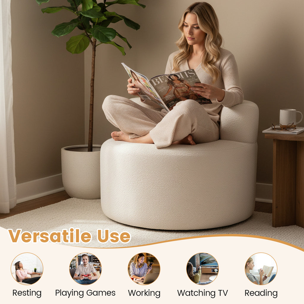 Moon-Shaped Floor Sofa Chair with Teddy Fleece - Beige
