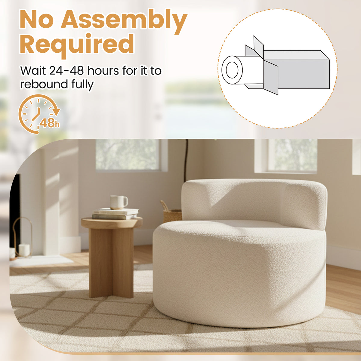 Moon-Shaped Floor Sofa Chair with Teddy Fleece - Beige
