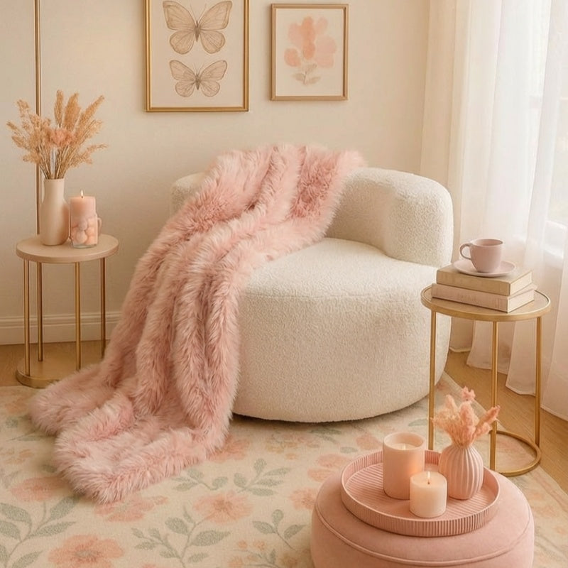 Moon-Shaped Floor Sofa Chair with Teddy Fleece - Beige