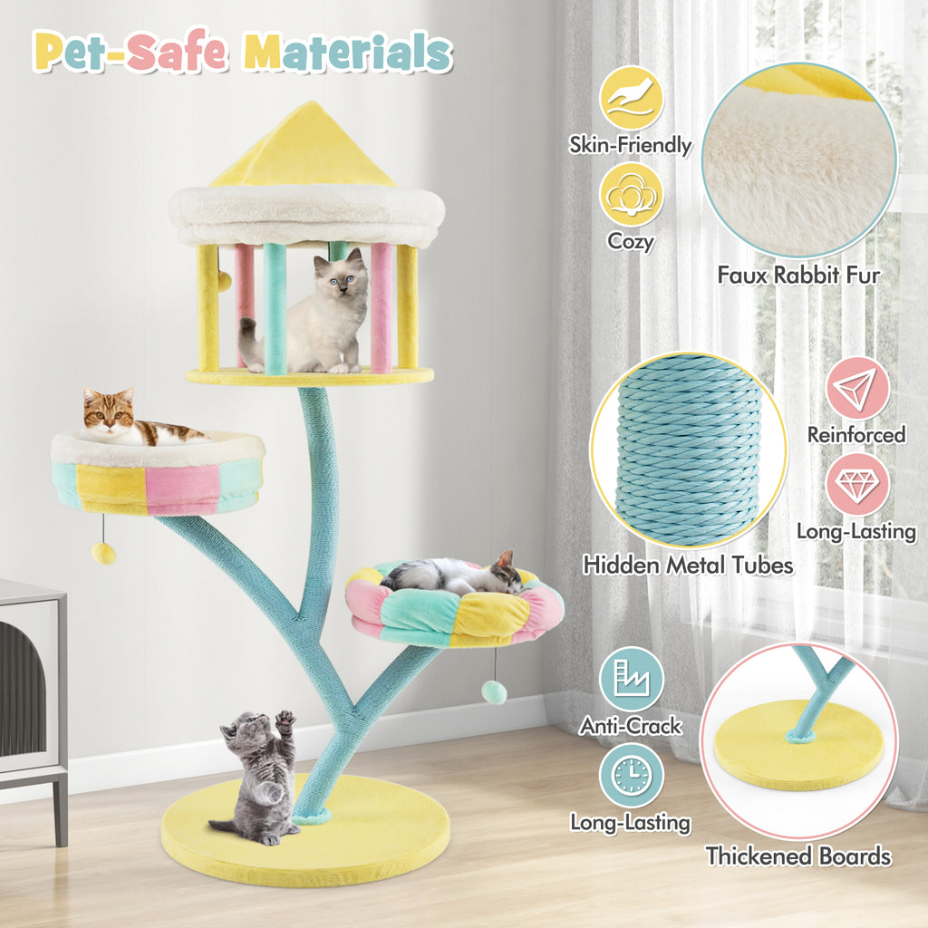 Multi-Layer Cat Tree with 2 Removable Perches and Scratching Posts - Color Variation