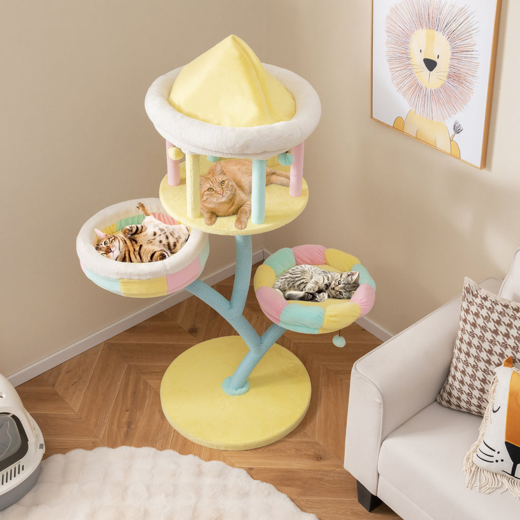 Multi-Layer Cat Tree with 2 Removable Perches and Scratching Posts - Color Variation
