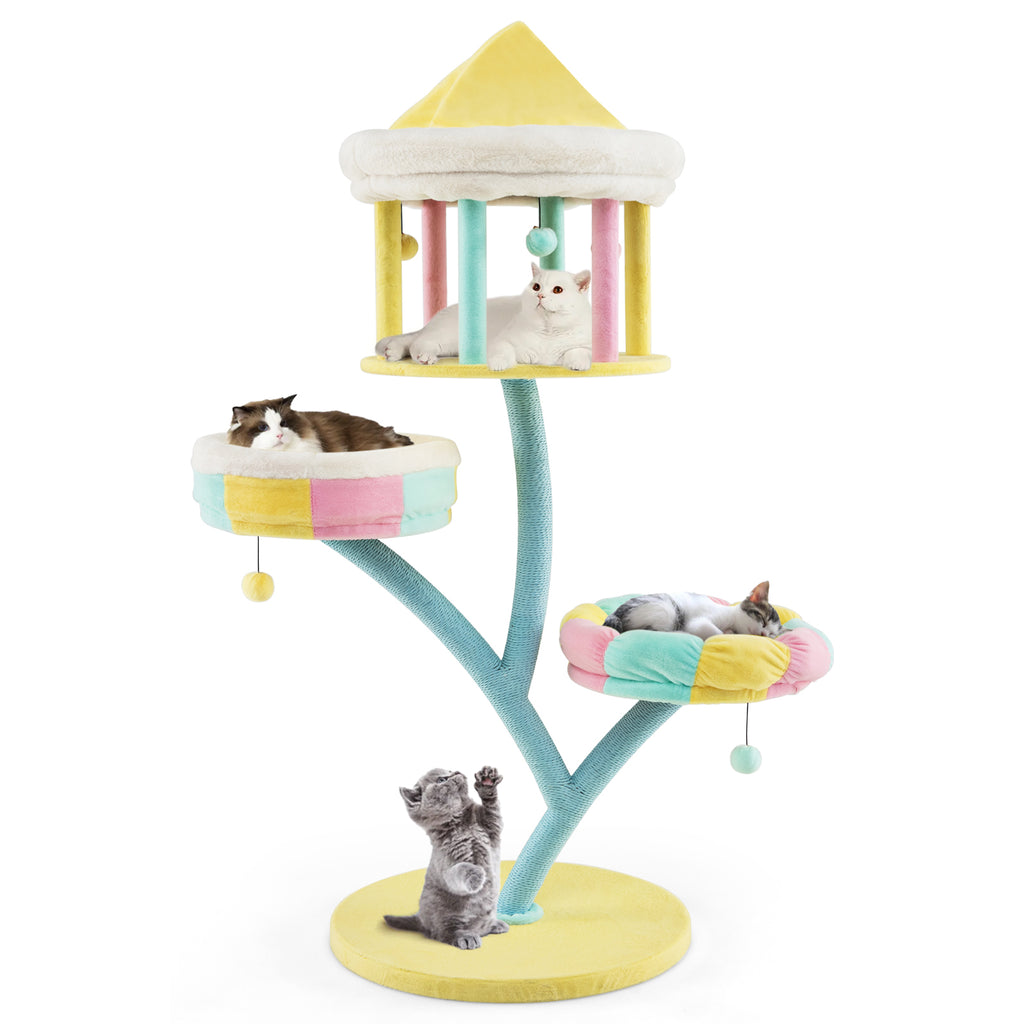 Multi-Layer Cat Tree with 2 Removable Perches and Scratching Posts - Color Variation