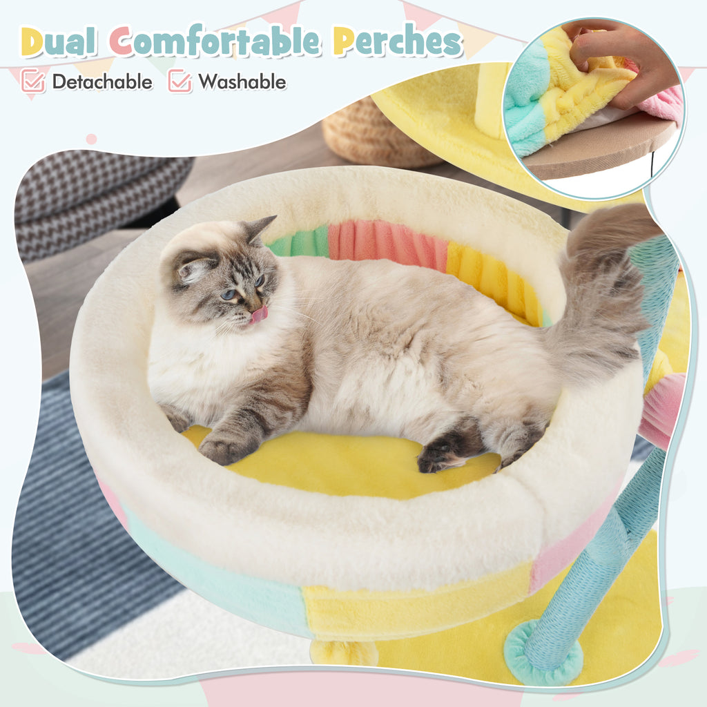 Multi-Layer Cat Tree with 2 Removable Perches and Scratching Posts - Color Variation