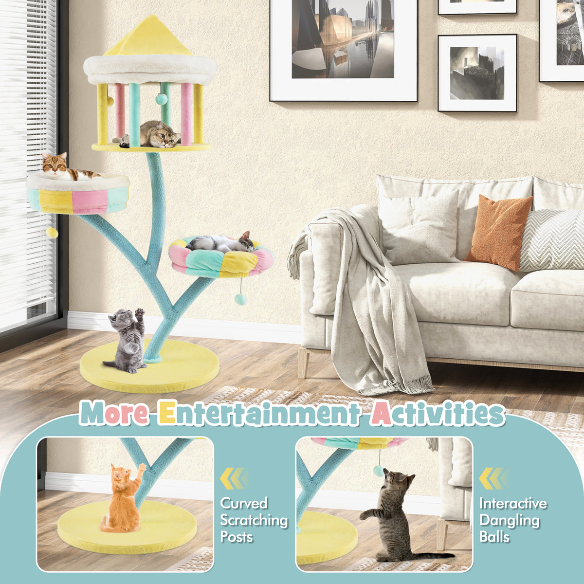 Multi-Layer Cat Tree with 2 Removable Perches and Scratching Posts - Color Variation