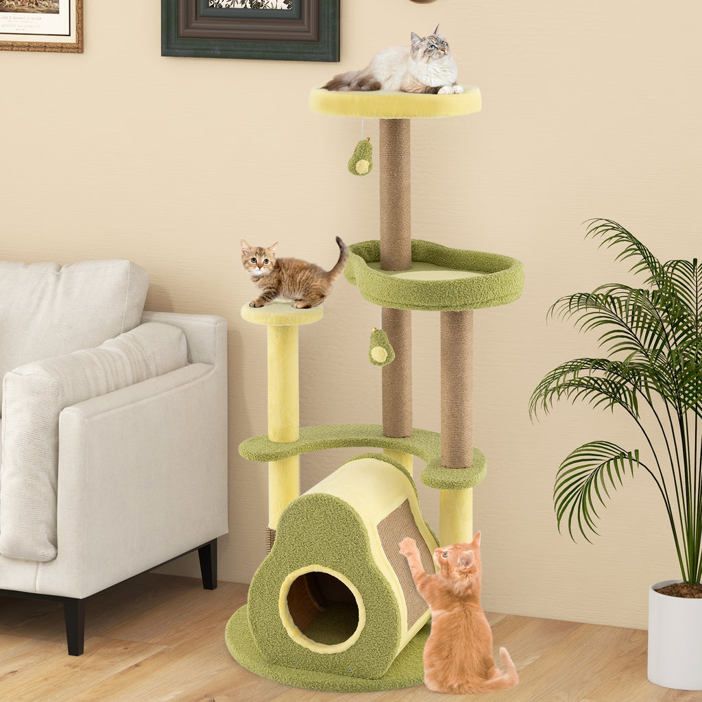 Freestanding Multi-Level Cat Tower with Private Condo - Green, S