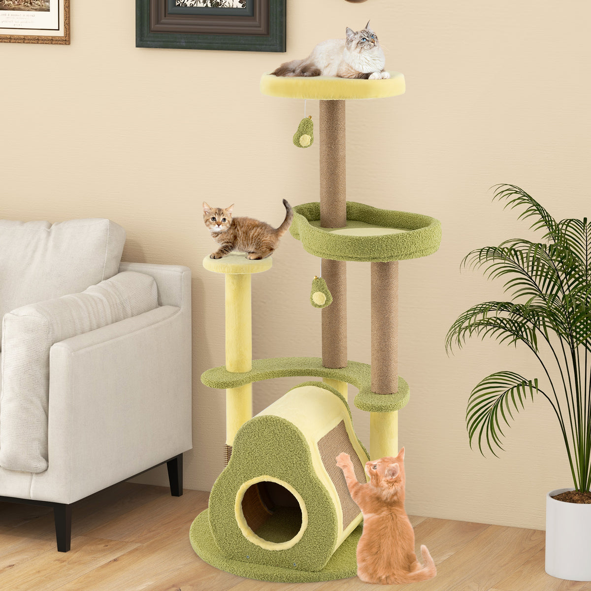 Freestanding Multi-Level Cat Tower with Private Condo - Green, S