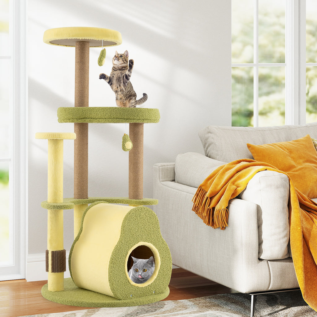 Freestanding Multi-Level Cat Tower with Private Condo - Green, S