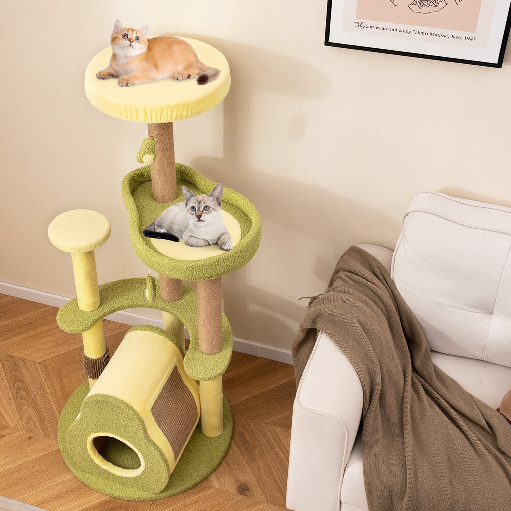 Freestanding Multi-Level Cat Tower with Private Condo - Green, S