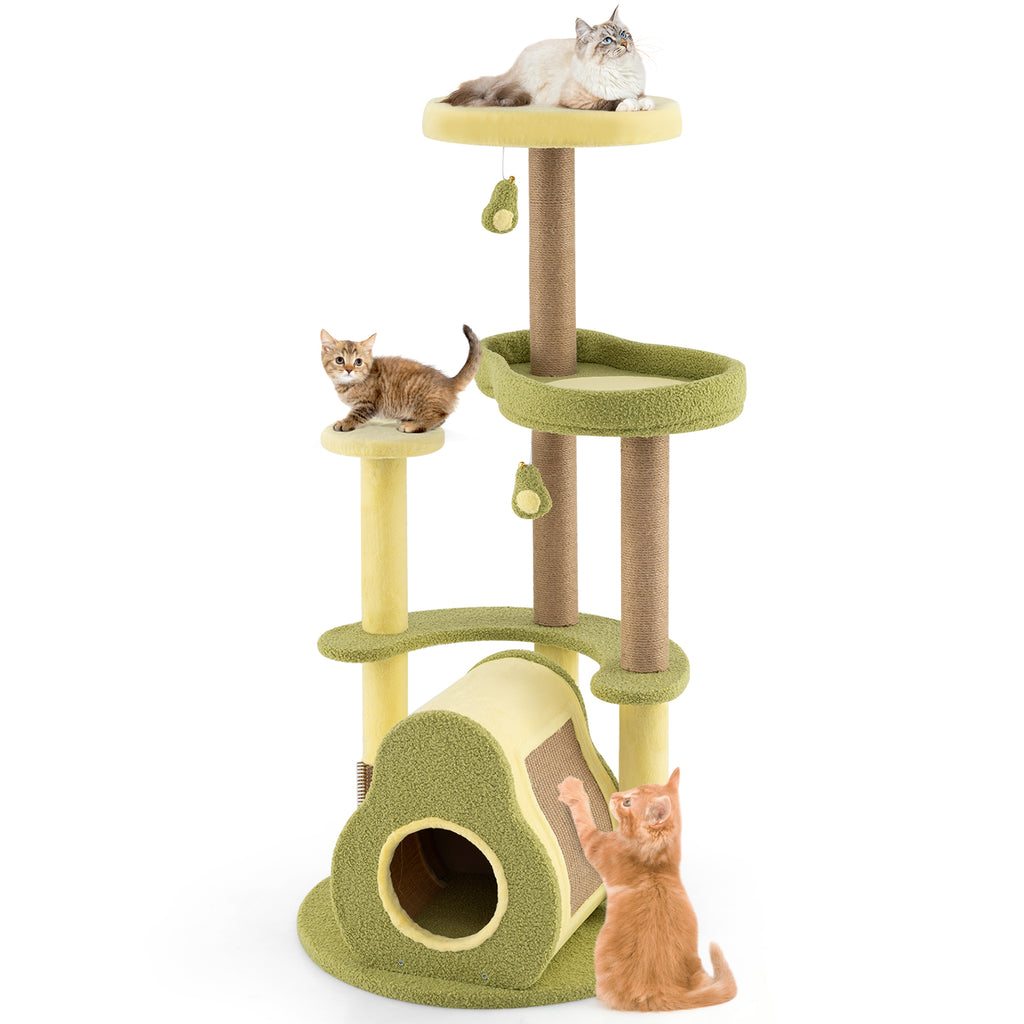 Freestanding Multi-Level Cat Tower with Private Condo - Green, S