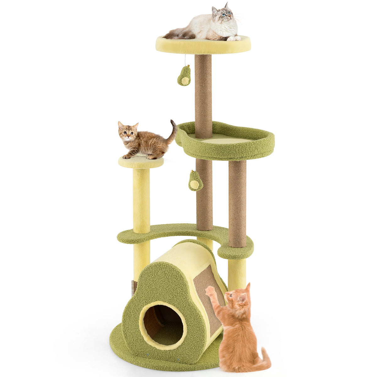 Freestanding Multi-Level Cat Tower with Private Condo - Green, S