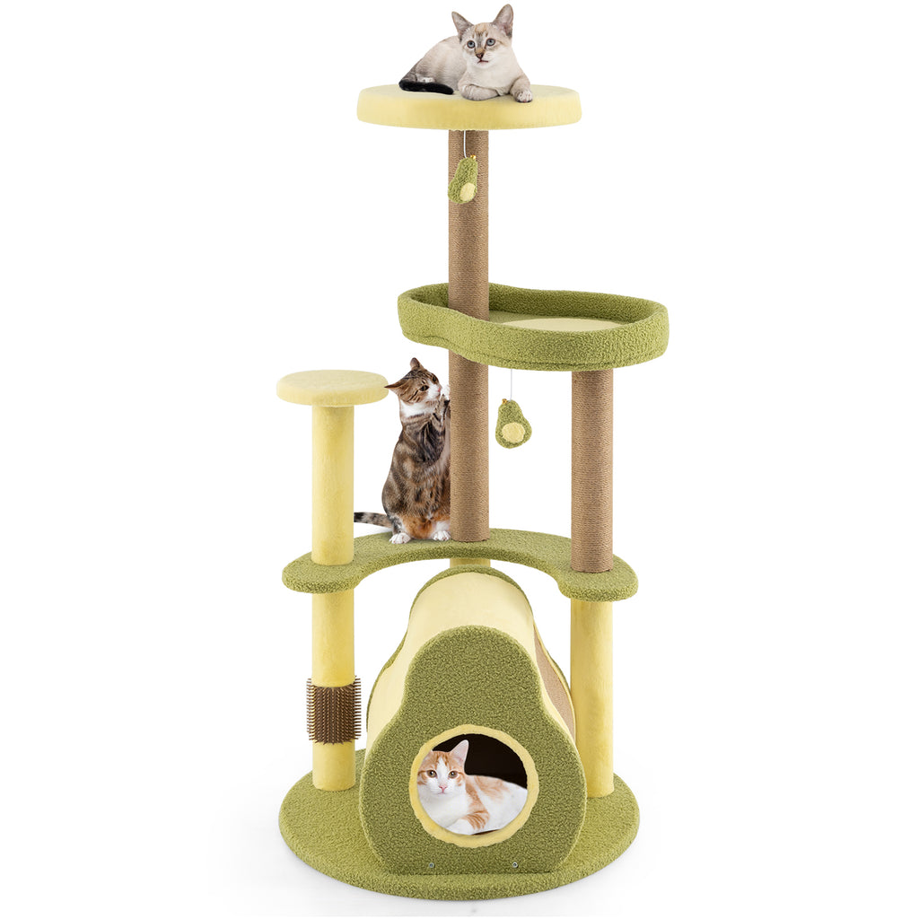 Freestanding Multi-Level Cat Tower with Private Condo - Green, S
