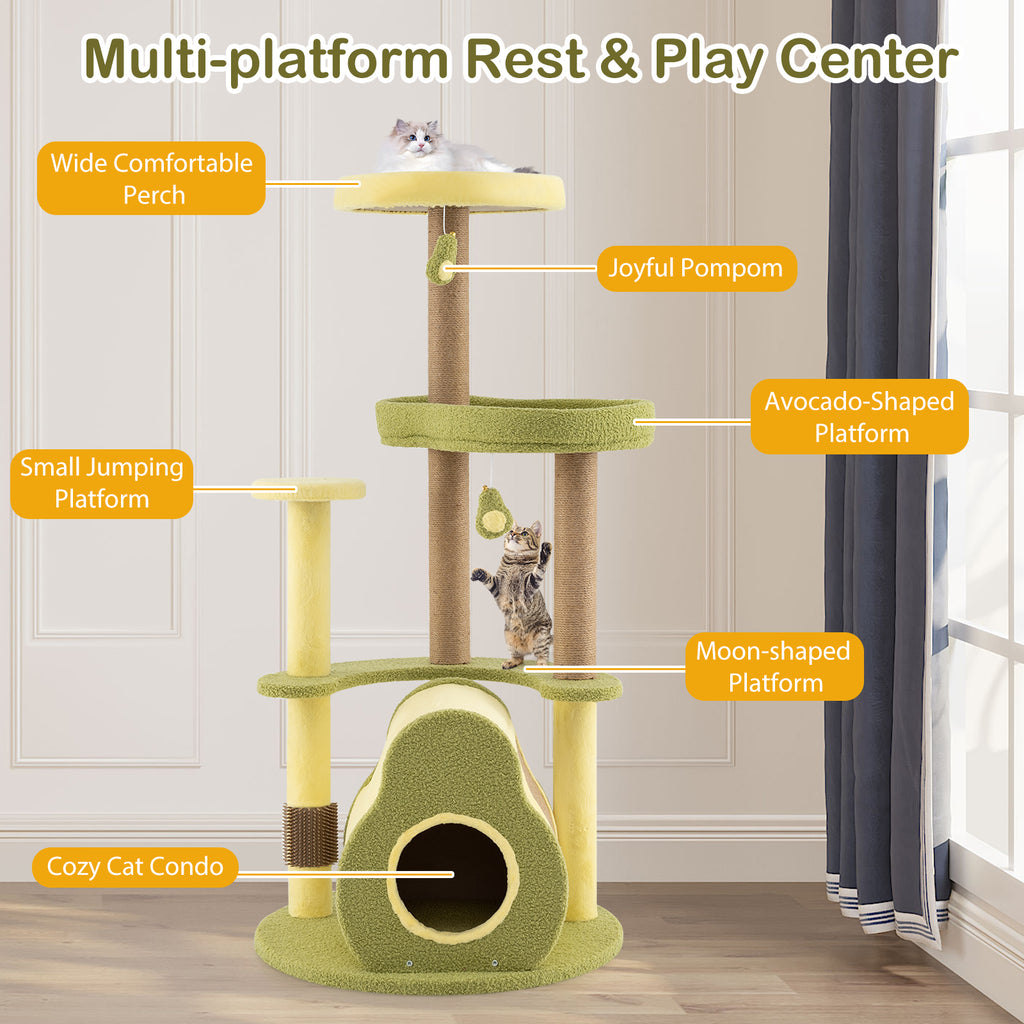 Freestanding Multi-Level Cat Tower with Private Condo - Green, S