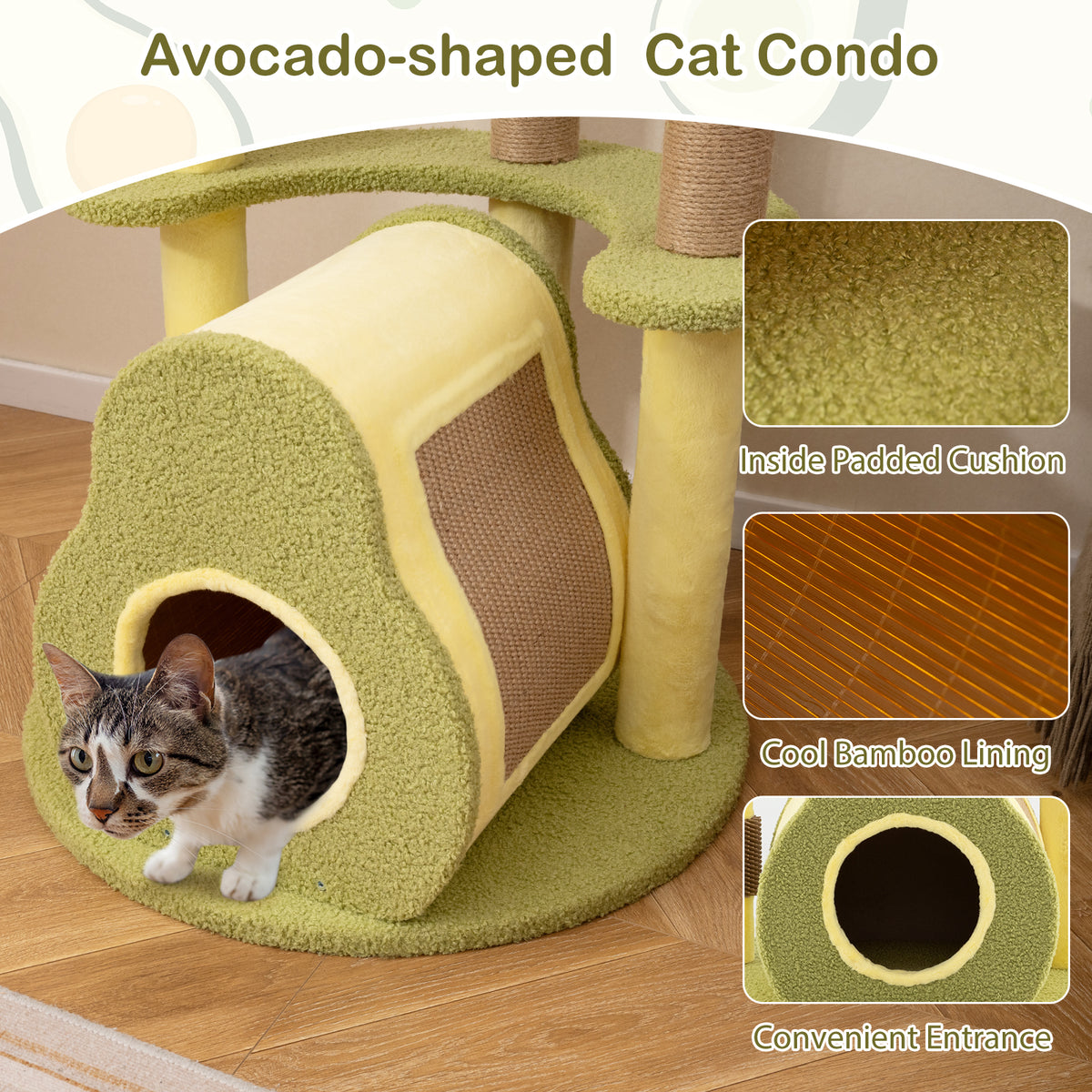 Freestanding Multi-Level Cat Tower with Private Condo - Green, S