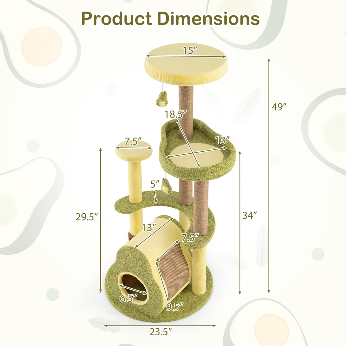 Freestanding Multi-Level Cat Tower with Private Condo - Green, S