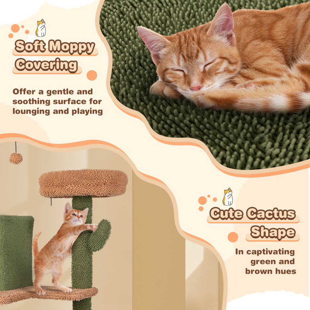 Multi-Level Cactus Cat Tree with Double Condos & Toys - Green