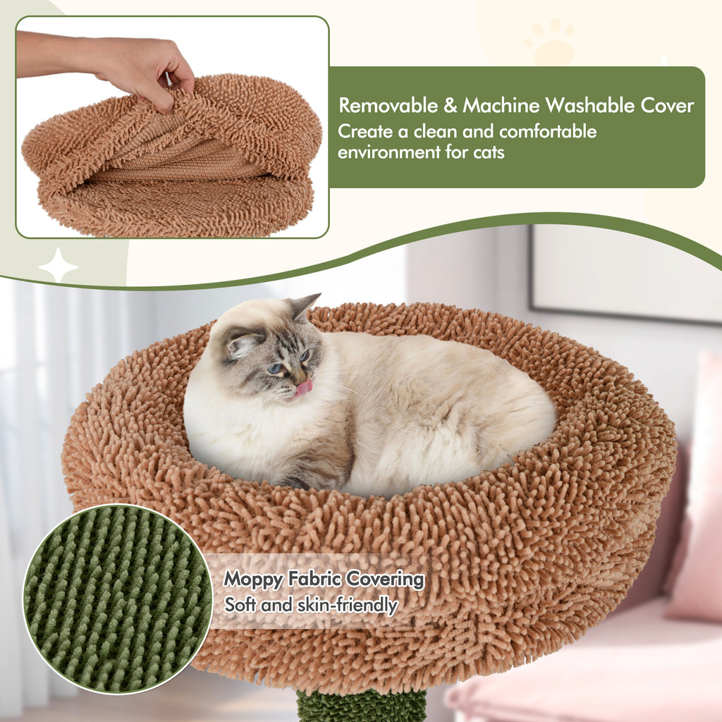 Multilevel Cat Tree with Scratching Posts, Rope, Plush Perch & Green Plants - Costway Variation