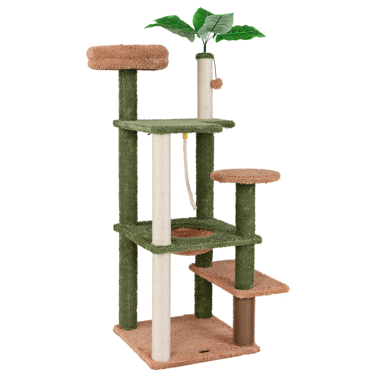 Multilevel Cat Tree with Scratching Posts, Rope, Plush Perch & Green Plants - Costway Variation